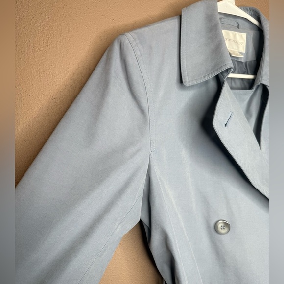 Vtg Worthington Dusty Blue Trench Coat Size Small Petite Belted Double Breasted - Picture 14 of 15